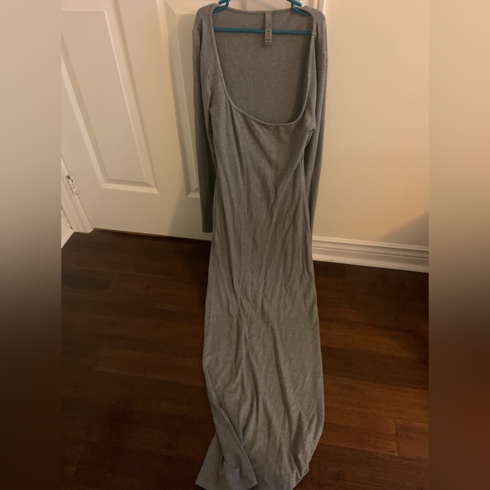 Skims Shimmer Grey Bodycon Lounge Dress